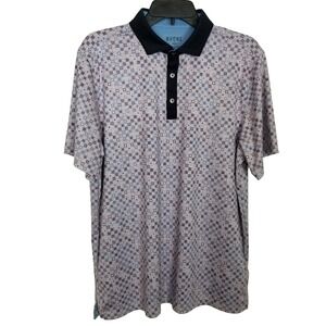 Rhone Golf Sport Spread Collar Polo Shirt  Men Sz M Gray Golf Geometric Print